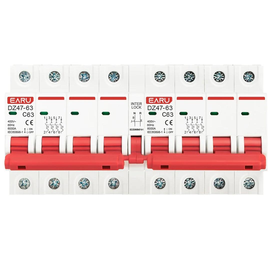 Chave Transferência 4+4 Polos 63A Trilho DIN Disjuntor Intertravado Rede Gerador - DZ-47 Chave Transferência 4+4 Polos 63A Trilho DIN Disjuntor Intertravado Rede Gerador - DZ-47