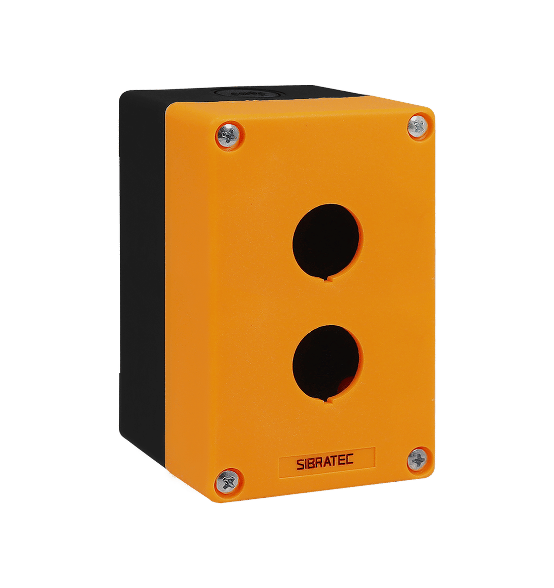 Caixa Plástica Botoeira com 2 Furos 22mm Amarelo e Preto Caixa Plástica Botoeira com 2 Furos 22mm Amarelo e Preto