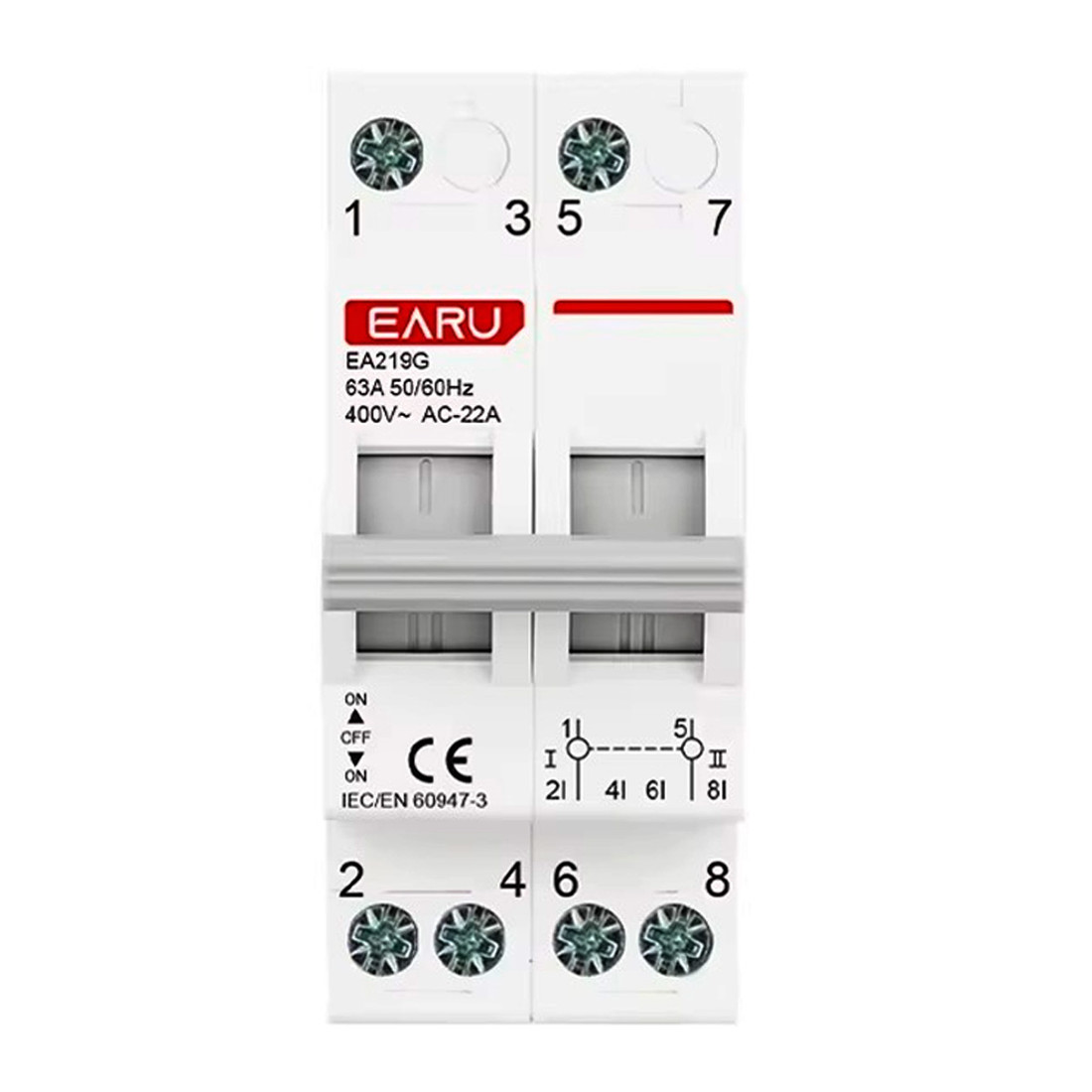 Chave de Transferência 2 Polos 63A Trilho DIN Bipolar Rede Gerador