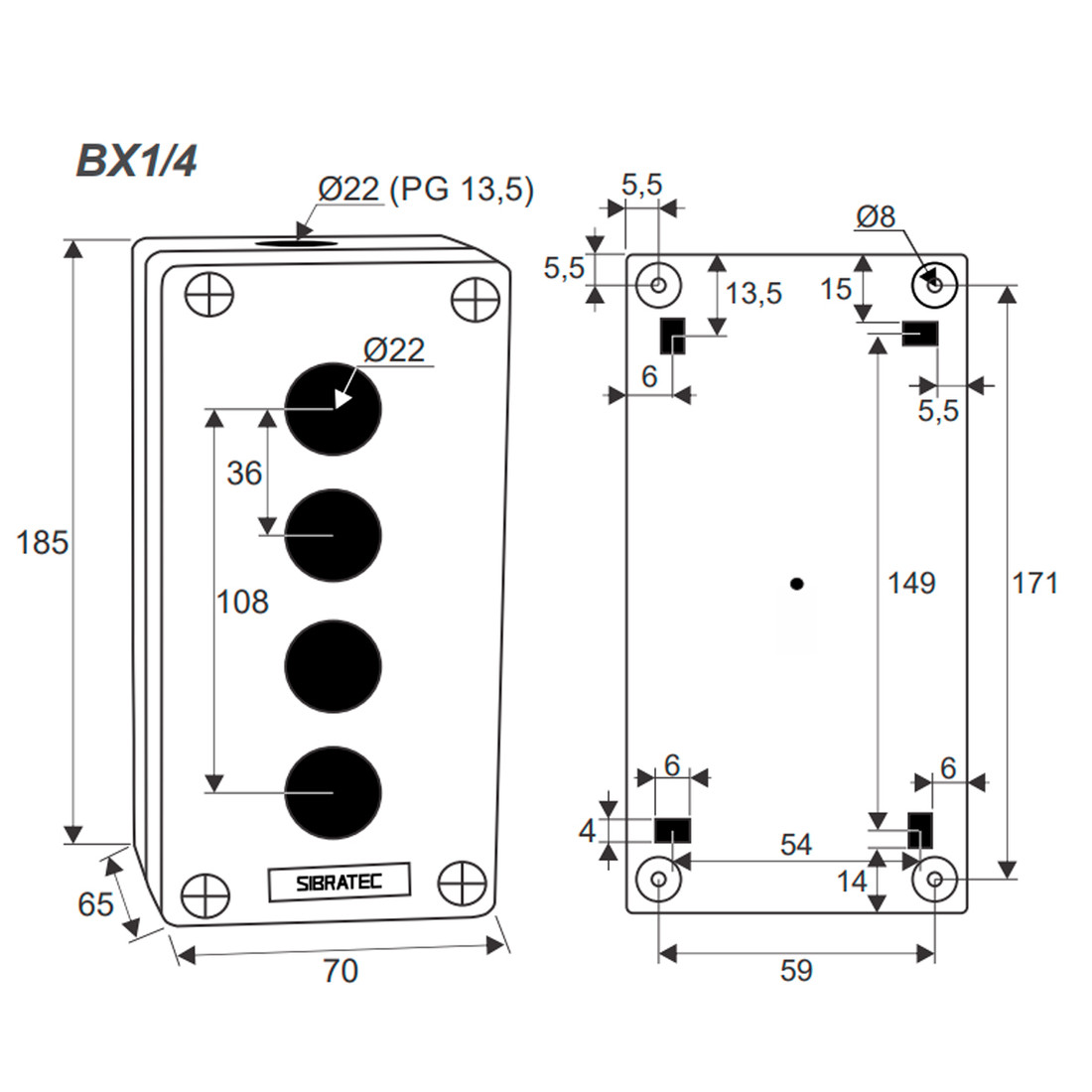 Caixa Plástica Botoeira com 4 Furos 22mm Branco e Preto Caixa Plástica Botoeira com 4 Furos 22mm Branco e Preto