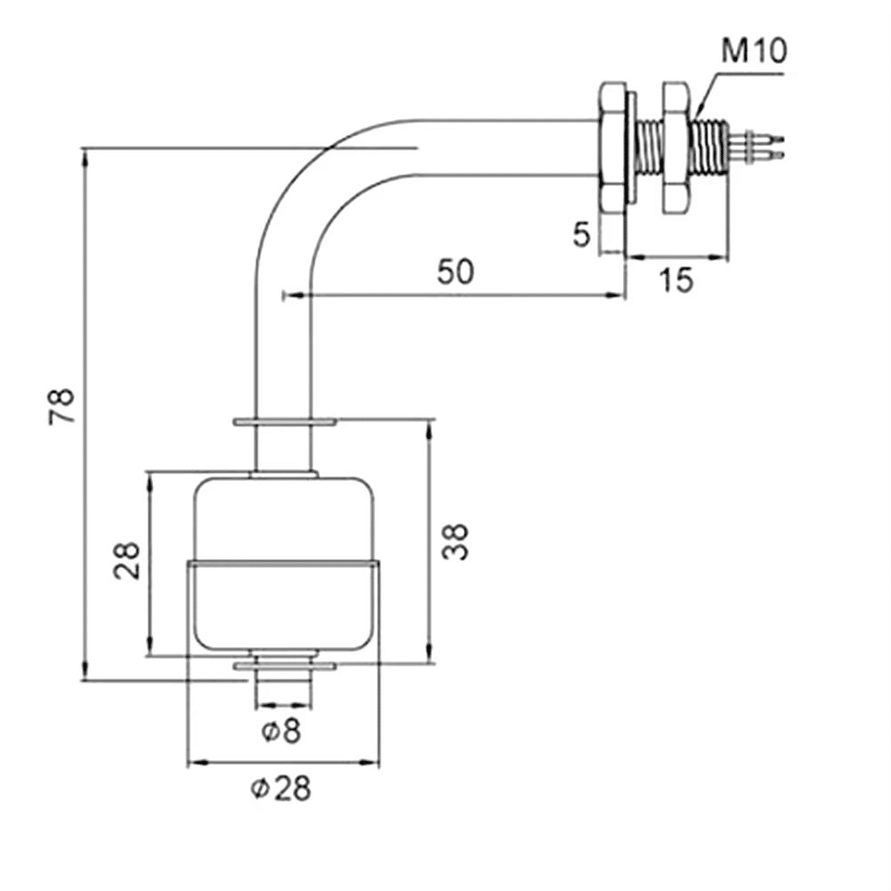 Boia de Nível Aço Inox Horizontal 90 Graus 78mm 1NA Cabo com 30cm IP67