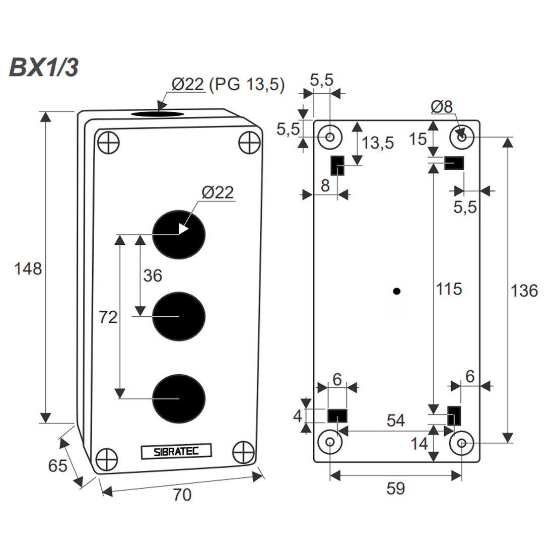Caixa Plástica Botoeira com 3 Furos 22mm Branco e Preto Caixa Plástica Botoeira com 3 Furos 22mm Branco e Preto