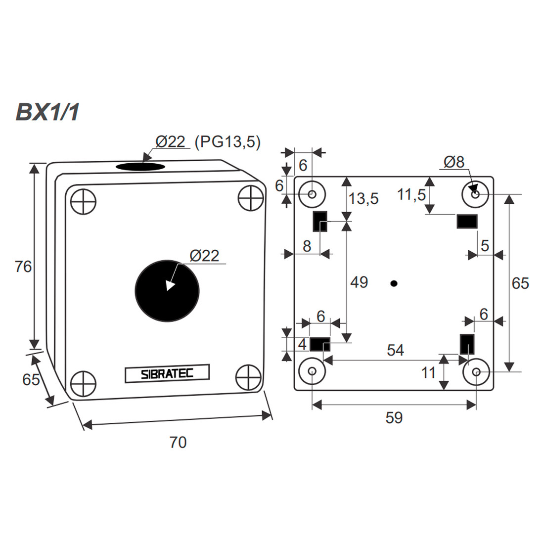 Caixa Plástica Botoeira com 1 Furo 22mm Branco e Preto