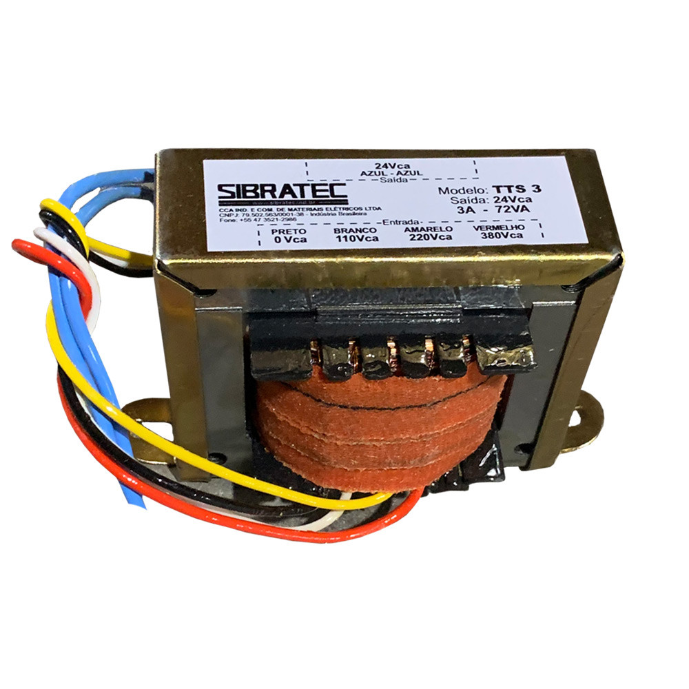 Transformador de Tensão 110V 220V 380V para 24V 3A 72VA para Comando - NR12 Transformador de Tensão 110V 220V 380V para 24V 3A 72VA para Comando - NR12