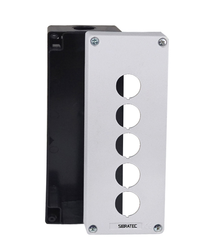 Caixa Plástica Botoeira com 5 ou 6 Furos 22mm Branco e Preto Caixa Plástica Botoeira com 5 ou 6 Furos 22mm Branco e Preto