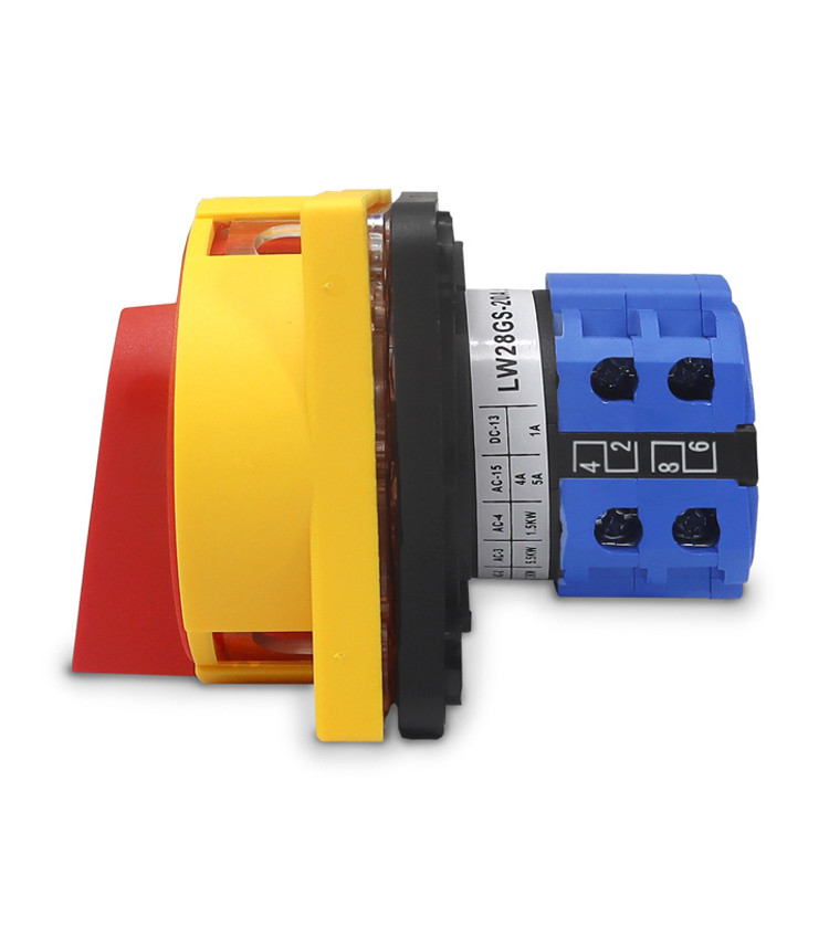 Chave Liga Desliga Rotativa 20A 4 Polos para Porta de Painel Vermelha / Amarela - LW28GS-20A Chave Liga Desliga Rotativa 20A 4 Polos para Porta de Painel Vermelha / Amarela - LW28GS-20A
