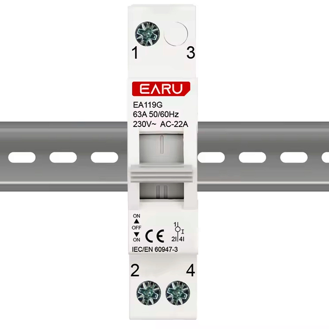 Chave de Transferência 1 Polo 63A Trilho DIN Monopolar Rede Gerador