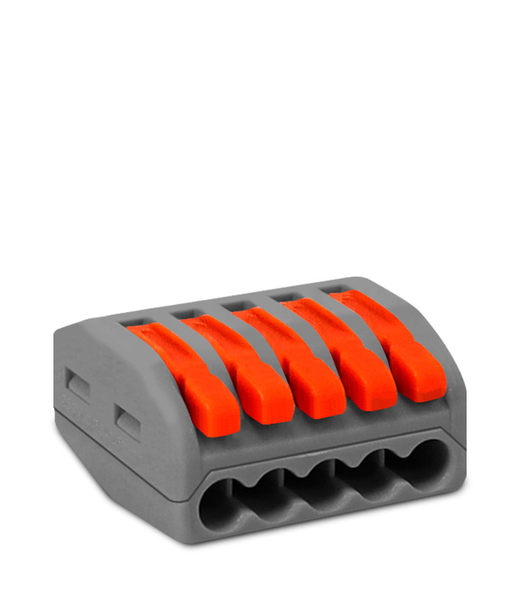 Conector de Emenda Rápida 5 Vias Conectadas para Cabo até 4mm² Corrente máx. 32A - KV415 Conector de Emenda Rápida 5 Vias Conectadas para Cabo até 4mm² Corrente máx. 32A - KV415