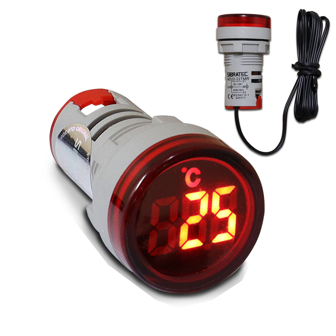 Medidor de Temperatura Digital -20 A 199°C Vermelho 22mm Bivolt 110V / 220V - AD22-22TMR