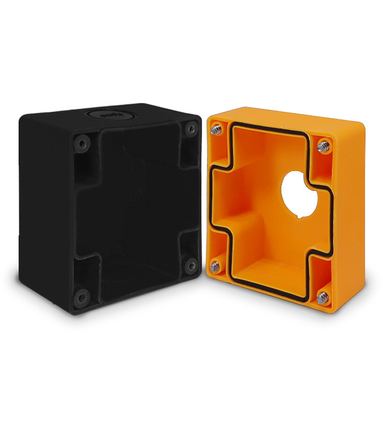 Botoeira Emergência Botão 1NF com Proteção Guarda Alta e Caixa Amarela Sobrepor