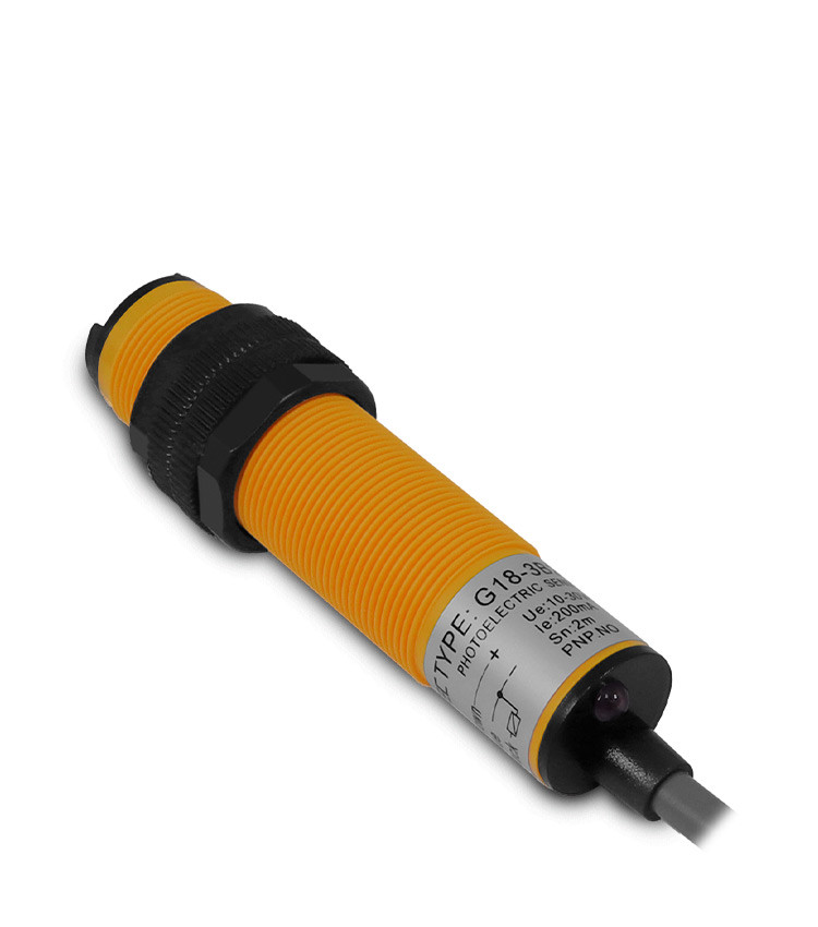 Sensor Fotoelétrico Difuso 18mm PNP-NA 10-30V Range 2m com 3 Fios - G18-3B2PA Sensor Fotoelétrico Difuso 18mm PNP-NA 10-30V Range 2m com 3 Fios - G18-3B2PA