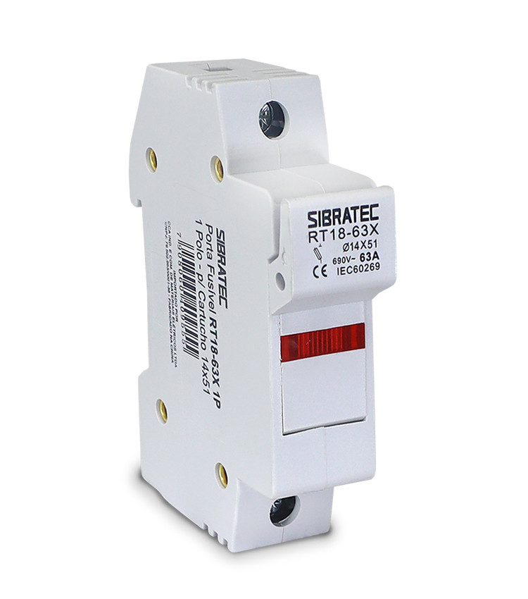 Porta Fusível Cartucho 1 Polo até 63A RO16 14x51mm 690V com LED Indicador - RT18-63