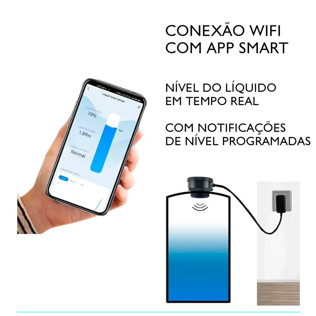 Medidor de Nível Ultrassônico com Aplicativo Mobile Medição 0-3M