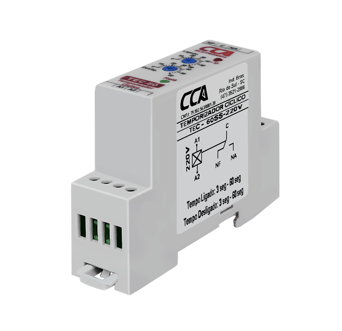 Temporizador Cíclico Liga 0-60 Seg. X Desliga 0-60 Seg. - 220V Temporizador Cíclico Liga 0-60 Seg. X Desliga 0-60 Seg. - 220V
