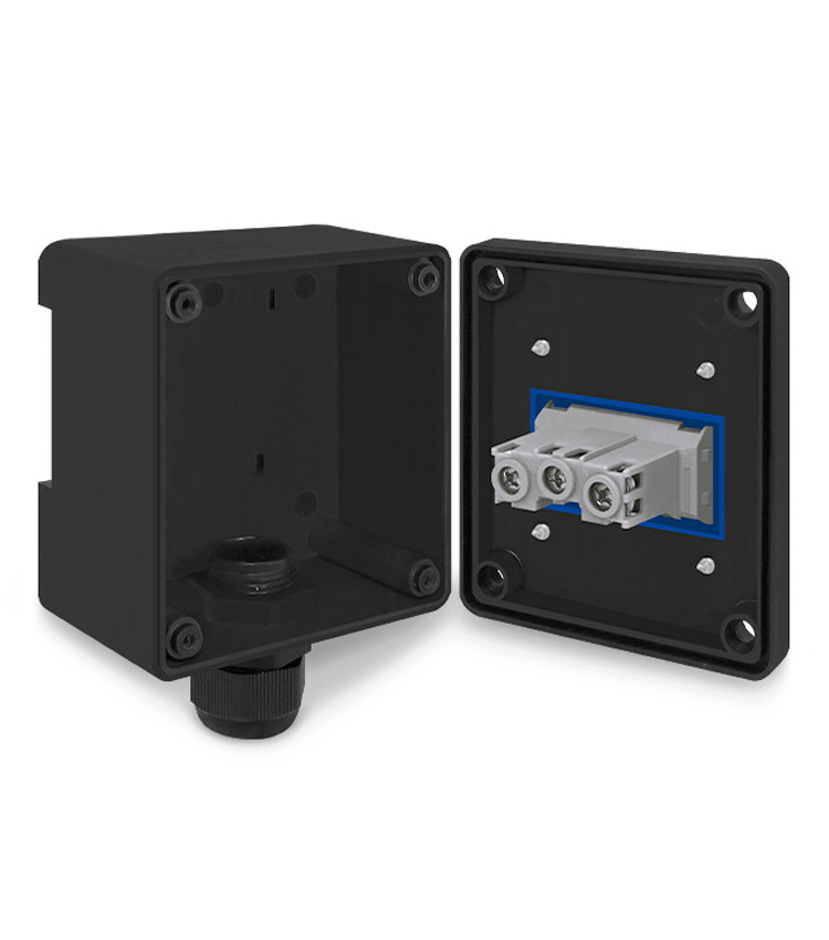 Tomada Azul c/ Tampa e Caixa Preta 2p+t 10A e 20a Padrão Brasileiro Trilho Din