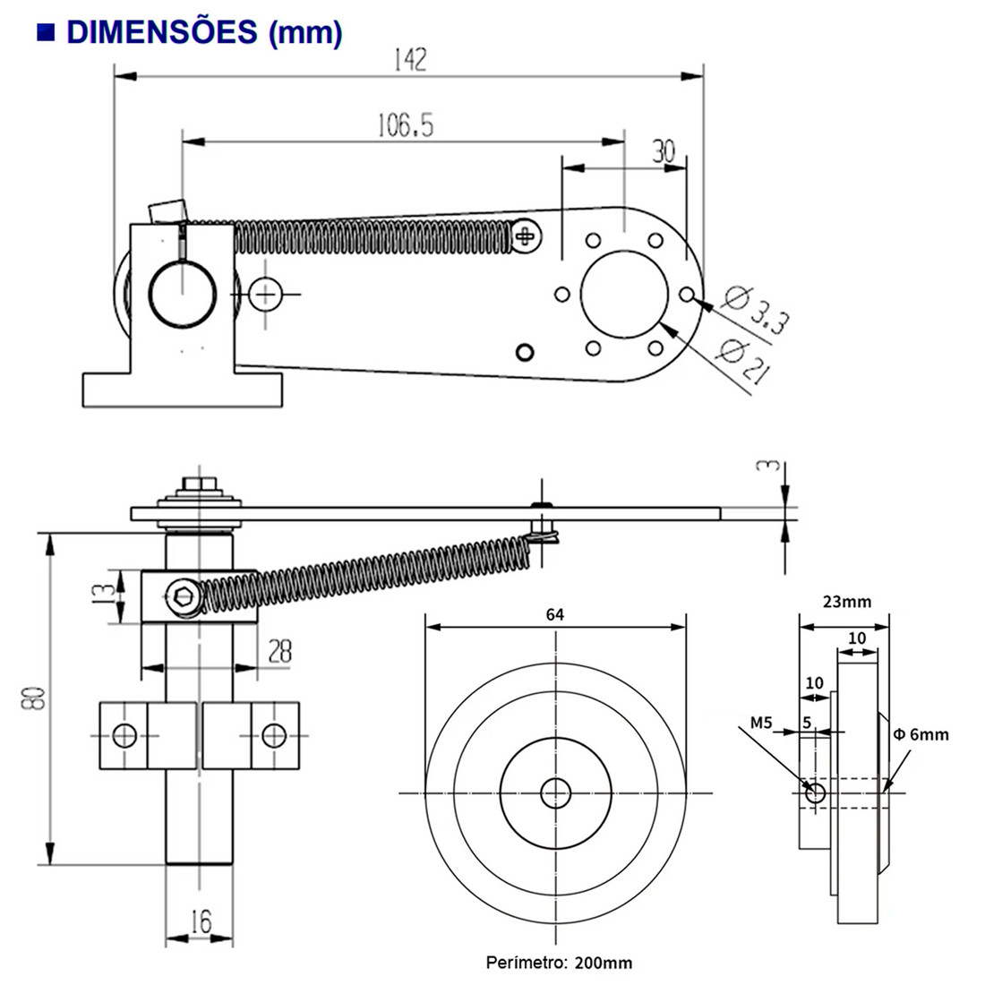 Kit Suporte Metálico e Roldana para Encoder Incremental com Amortecimento de Impacto Kit Suporte Metálico e Roldana para Encoder Incremental com Amortecimento de Impacto