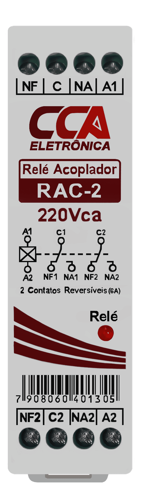 Relé Acoplador Interface 220V com 2 Contatos Reversíveis Relé Acoplador Interface 220V com 2 Contatos Reversíveis