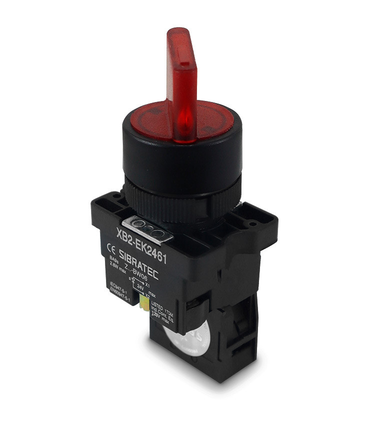 Chave Seletora Iluminada Vermelho 24V com 2 Posições 1NA Plástica 22mm - XB2-EK2461