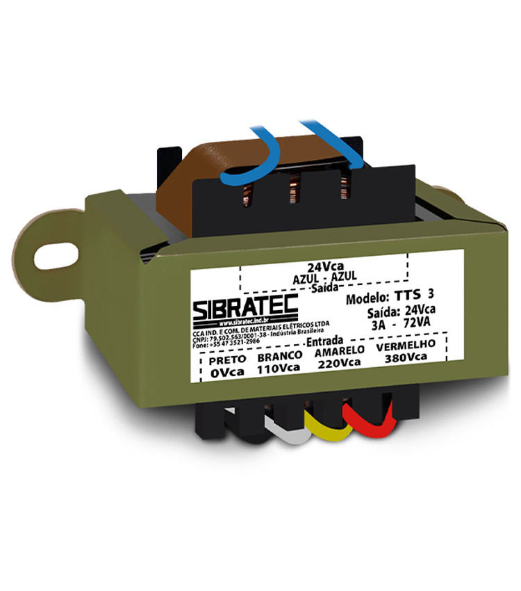 Transformador de Tensão 110V 220V 380V para 24V 3A 72VA para Comando - NR12 Transformador de Tensão 110V 220V 380V para 24V 3A 72VA para Comando - NR12