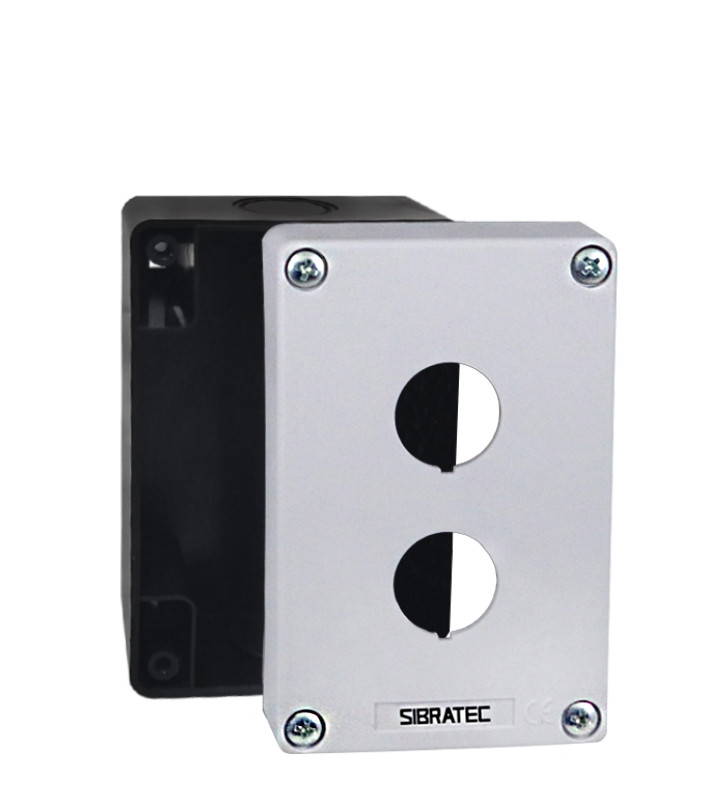 Caixa Plástica Botoeira com 2 Furos 22mm Branco e Preto Caixa Plástica Botoeira com 2 Furos 22mm Branco e Preto