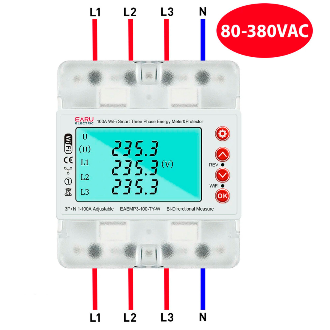 Medidor Energia Kwh Bidirecional Trifásico 100a 110/220/380v Wifi Aplicativo