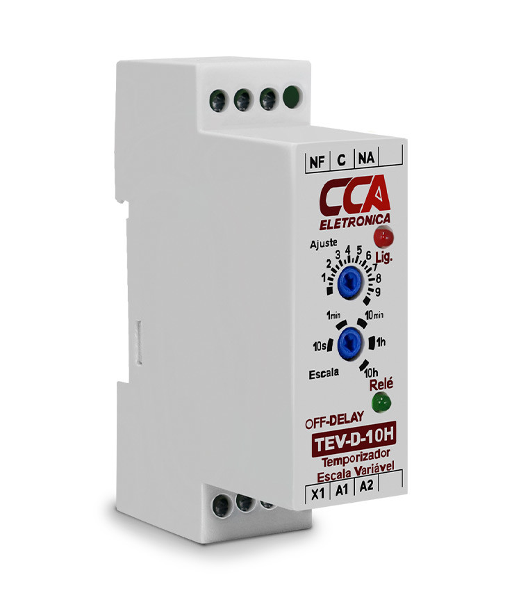 Temporizador Retardo Desenergização 24V Multiescala Ajustável 0,3s até 10h (OFF-DELAY) - TEV-D-10H Temporizador Retardo Desenergização 24V Multiescala Ajustável 0,3s até 10h (OFF-DELAY) - TEV-D-10H