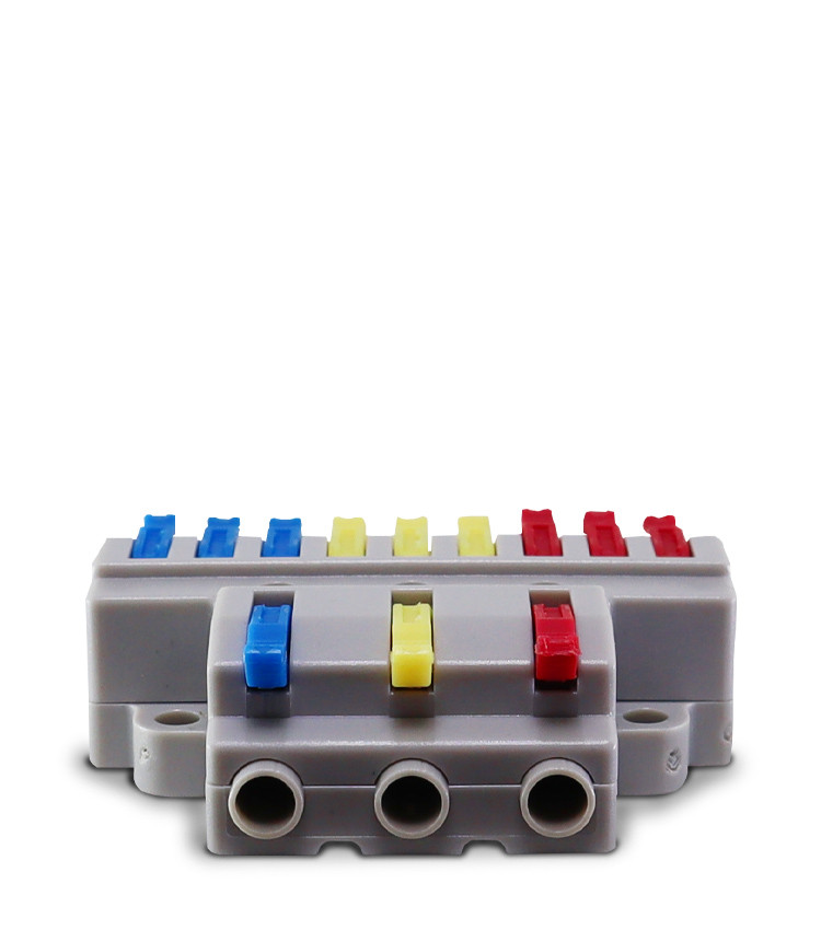 Conector Emenda Derivação Rápida 3 Entradas 9 Saídas Cabo até 4mm² Corrente máx. 41A - KV439 Conector Emenda Derivação Rápida 3 Entradas 9 Saídas Cabo até 4mm² Corrente máx. 41A - KV439