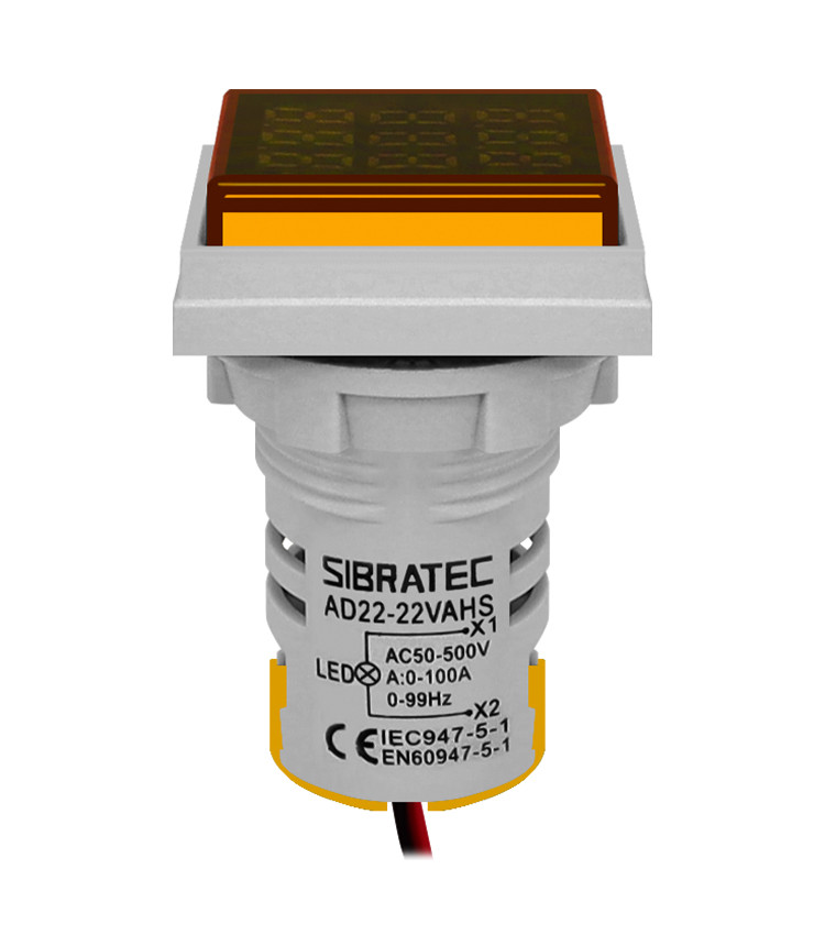 Multimedidor Digital Amarelo 22mm Tensão, Corrente e Frequência - AD22-22VAHS/Y Multimedidor Digital Amarelo 22mm Tensão, Corrente e Frequência - AD22-22VAHS/Y