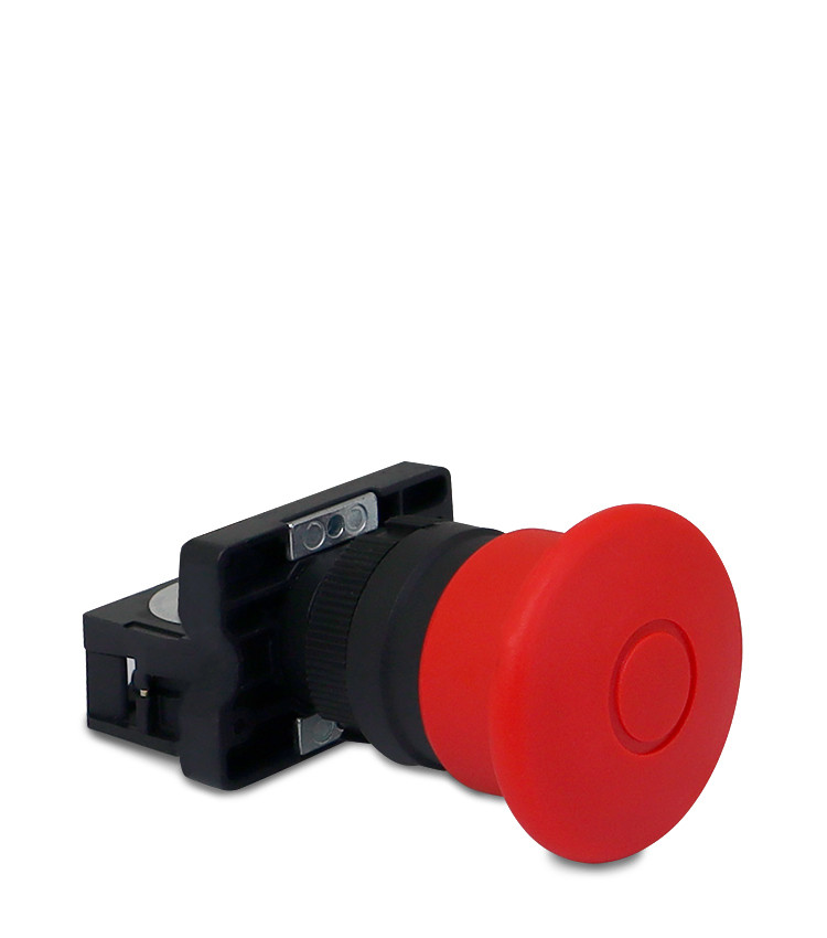 Botão de Emergência tipo Cogumelo 1NF (Destrava Puxando) Plástico 22mm com Trava - XB2-ET42
