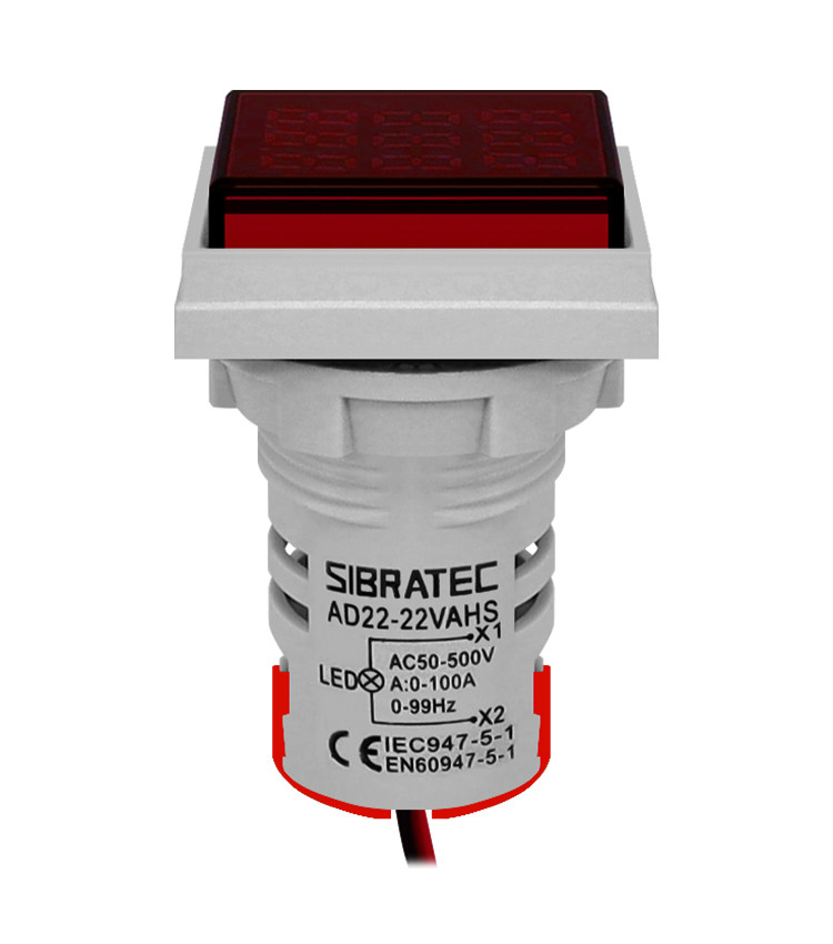 Multimedidor Digital Vermelho 22mm Tensão, Corrente e Frequência - AD22-22VAHS/R Multimedidor Digital Vermelho 22mm Tensão, Corrente e Frequência - AD22-22VAHS/R