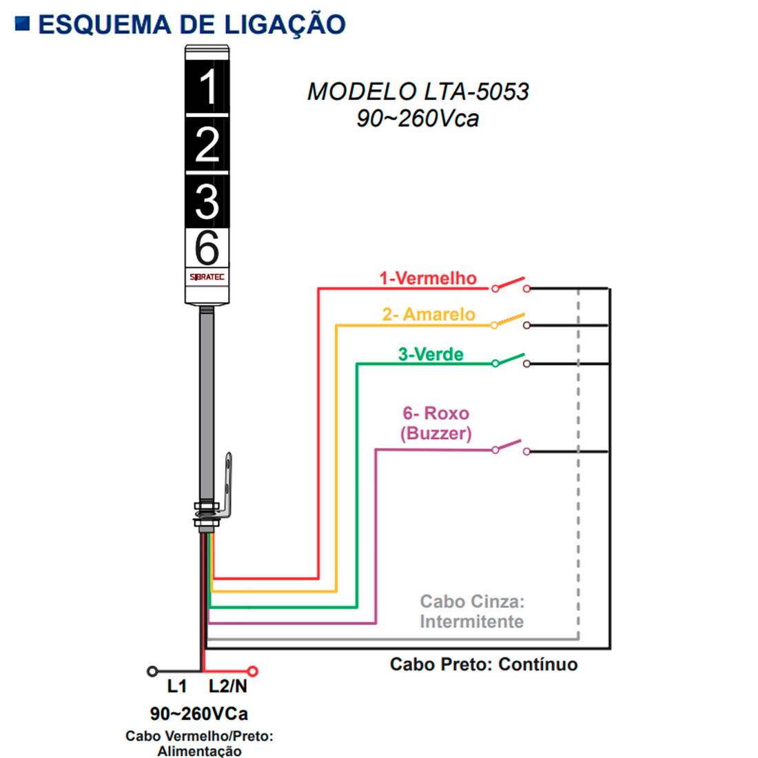 Torre Luminosa Sinalizador Led 3 Cores + Buzzer 110/220V com Braço - LTA-5053