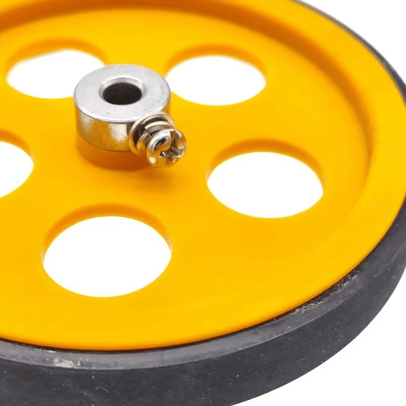 Roda Roldana de Borracha 200mm para Encoder Eixo 6mm Amarela