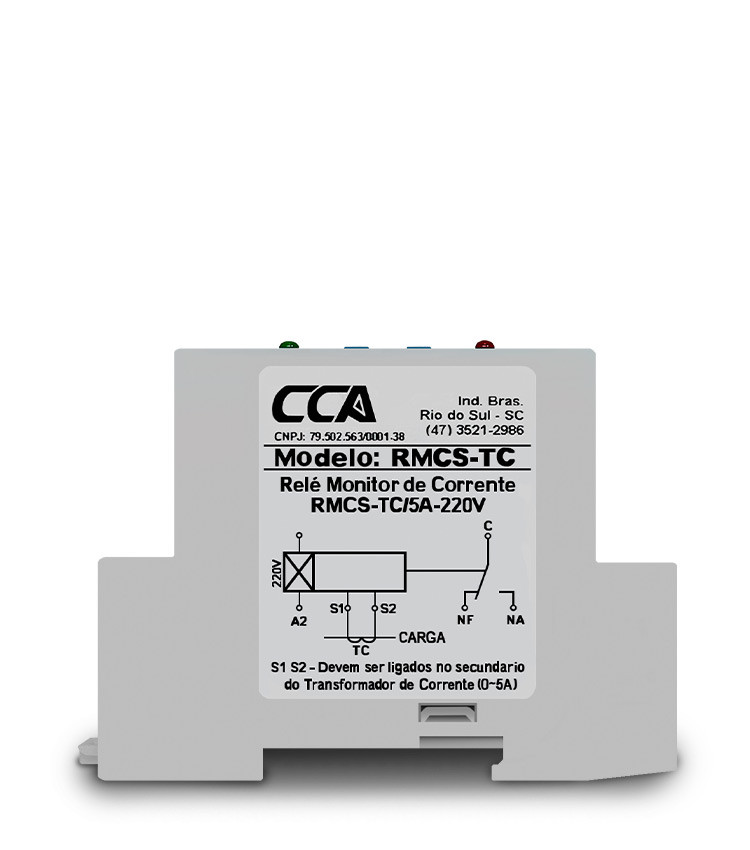 Relé Monitor de Corrente 220V com Entrada para TC /5A Ajustável - RMCS Relé Monitor de Corrente 220V com Entrada para TC /5A Ajustável - RMCS