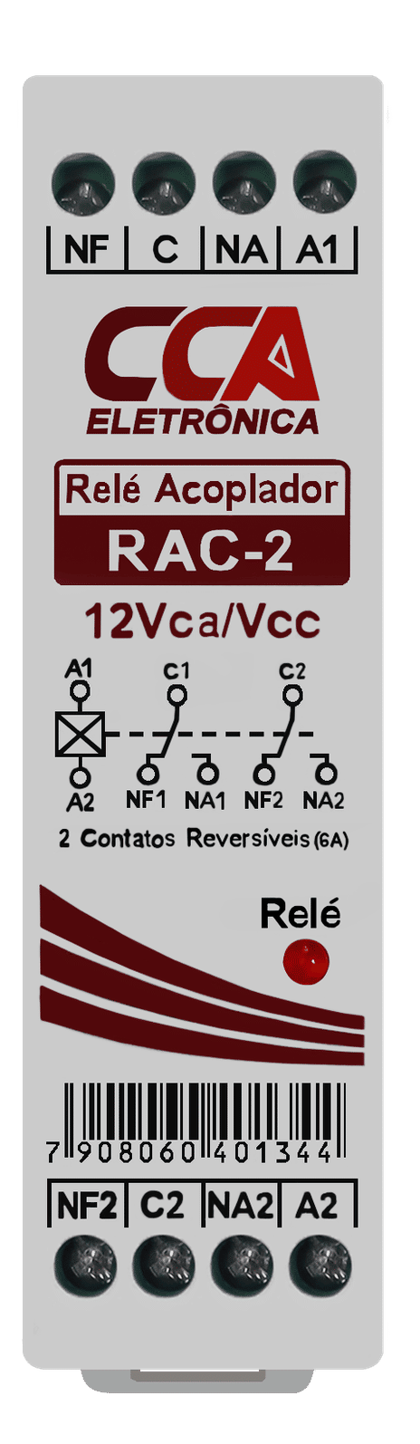 Relé Acoplador Interface 12V com 2 Contatos Reversíveis
