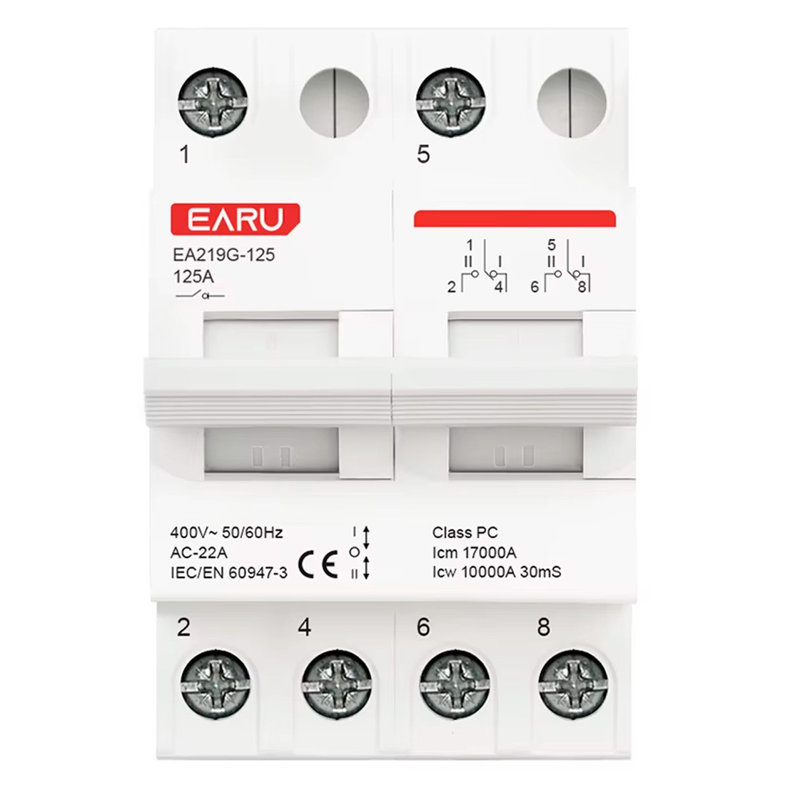 Chave de Transferência 2 Polos 125A Trilho DIN Bipolar Rede Gerador