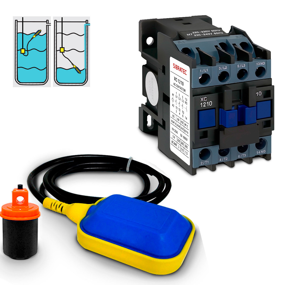 Kit Controle Nível Automático Chave Boia + Contator 12a Tripolar 220v