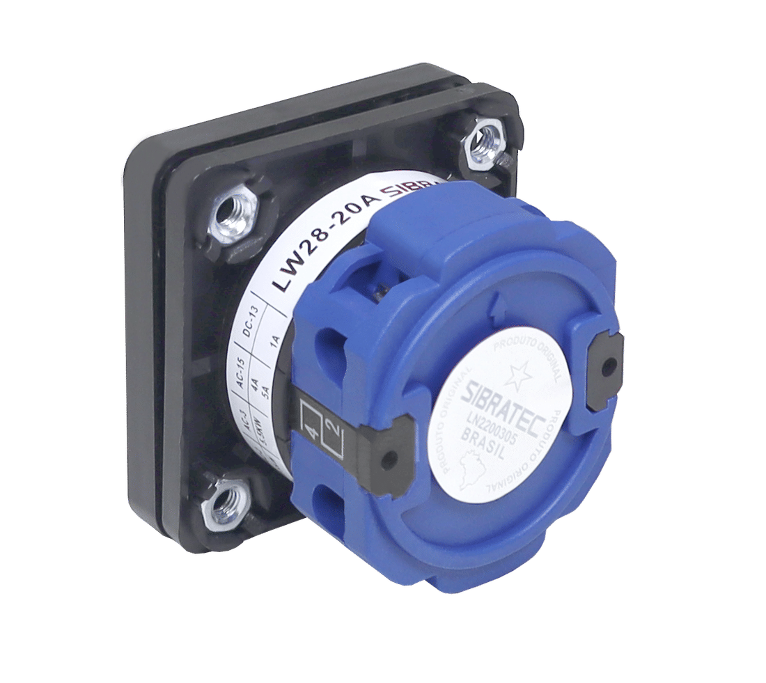 Chave Seletora Rotativa com 2 Posições (1-2) 1 Polo 20A para Porta de Painel - LW28-20-2 Chave Seletora Rotativa com 2 Posições (1-2) 1 Polo 20A para Porta de Painel - LW28-20-2