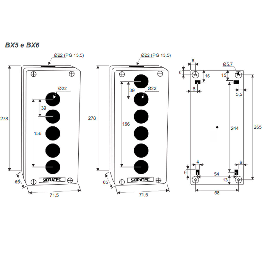 Caixa Plástica Botoeira com 5 ou 6 Furos 22mm Branco e Preto Caixa Plástica Botoeira com 5 ou 6 Furos 22mm Branco e Preto