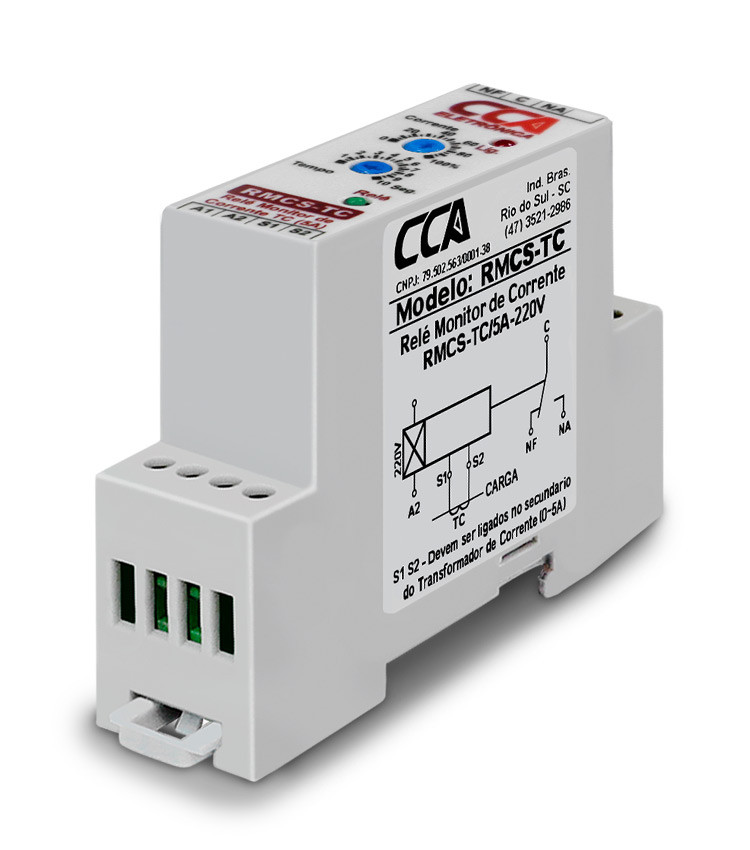 Relé Monitor de Corrente 220V com Entrada para TC /5A Ajustável - RMCS Relé Monitor de Corrente 220V com Entrada para TC /5A Ajustável - RMCS