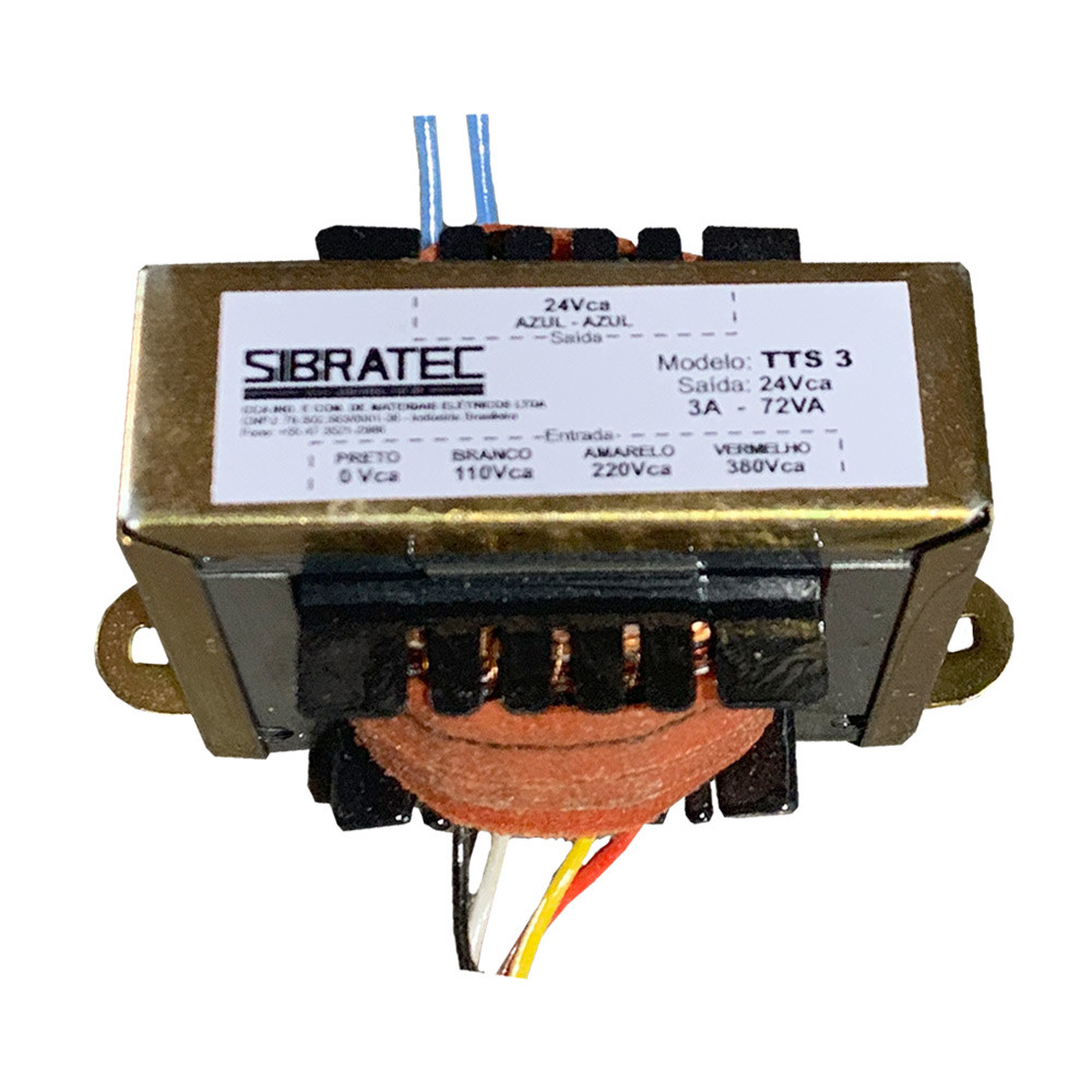 Transformador de Tensão 110V 220V 380V para 24V 3A 72VA para Comando - NR12 Transformador de Tensão 110V 220V 380V para 24V 3A 72VA para Comando - NR12