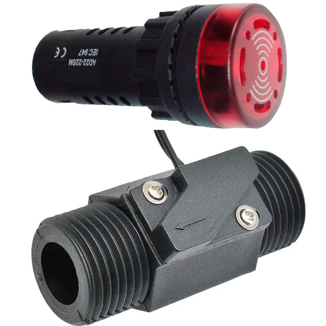 Kit Alarme Fluxo Água 110V Sensor Vazão + Buzzer Sonoro e Visual para Ladrão Caixa D'água