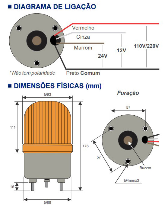 Sinalizador Giratório Vermelho com Buzzer 12V-220V (AC/DC) Giroflex - LTE1101 Sinalizador Giratório Vermelho com Buzzer 12V-220V (AC/DC) Giroflex - LTE1101