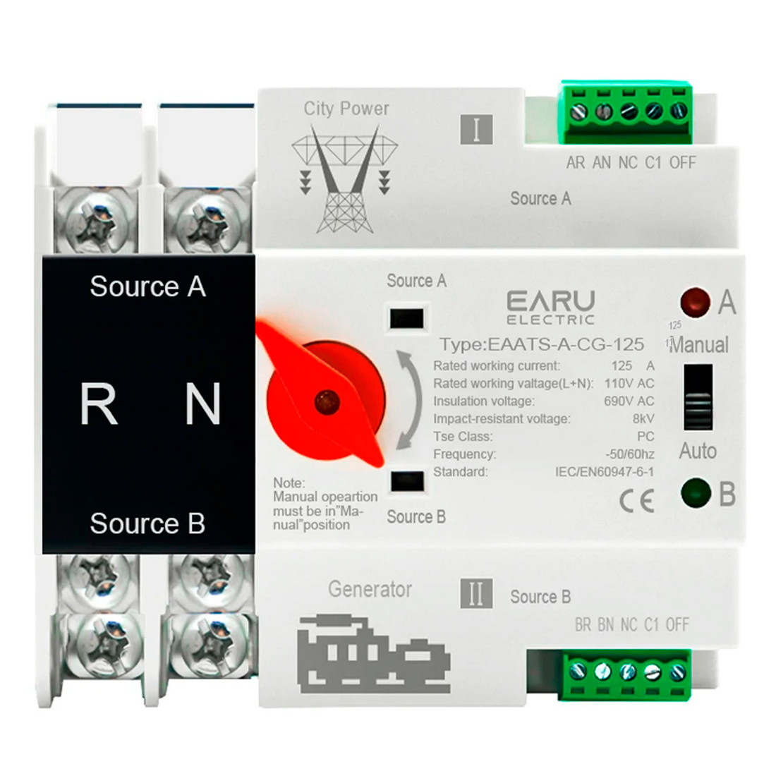 Chave Transferência Automática 125A 2 Polos 110V Rede Gerador Bipolar Chave Transferência Automática 125A 2 Polos 110V Rede Gerador Bipolar