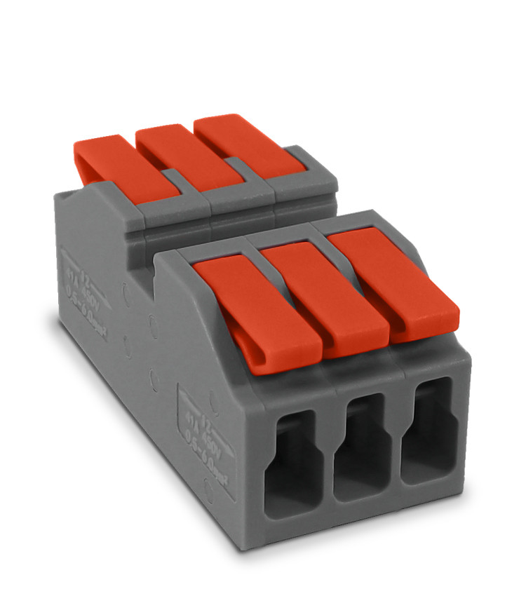 Conector de Emenda Rápida 3 Vias 3 Polos para Cabo até 6mm² Corrente máx. 41A - KV226 Conector de Emenda Rápida 3 Vias 3 Polos para Cabo até 6mm² Corrente máx. 41A - KV226