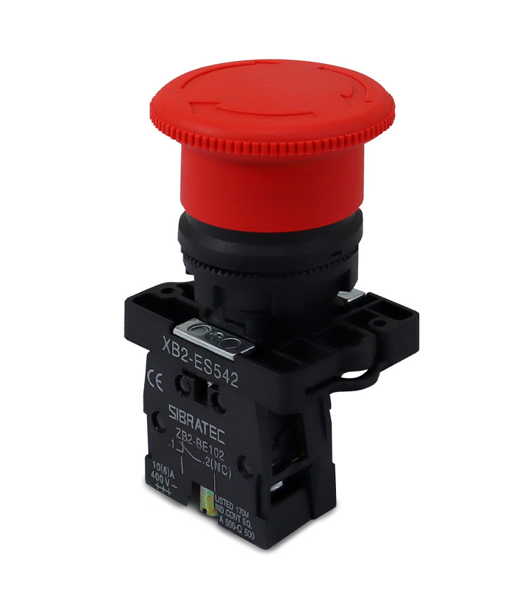 Botoeira Emergência Botão 1NF com Proteção Guarda Alta e Caixa Amarela Sobrepor