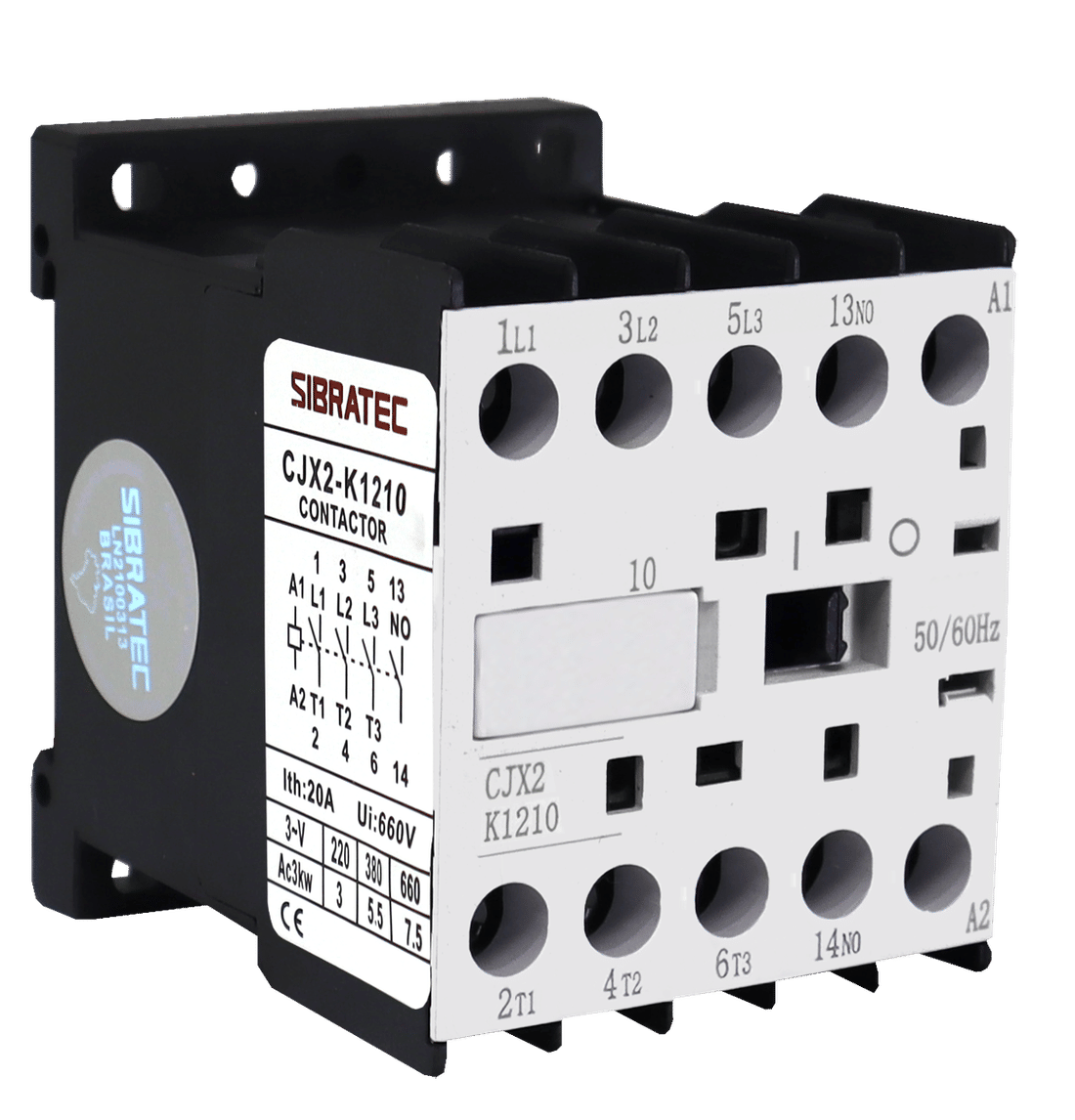 Mini Contator Tripolar 12A Bobina 110V 127V com Contato aux. 1NA - CJX2-K12 Mini Contator Tripolar 12A Bobina 110V 127V com Contato aux. 1NA - CJX2-K12