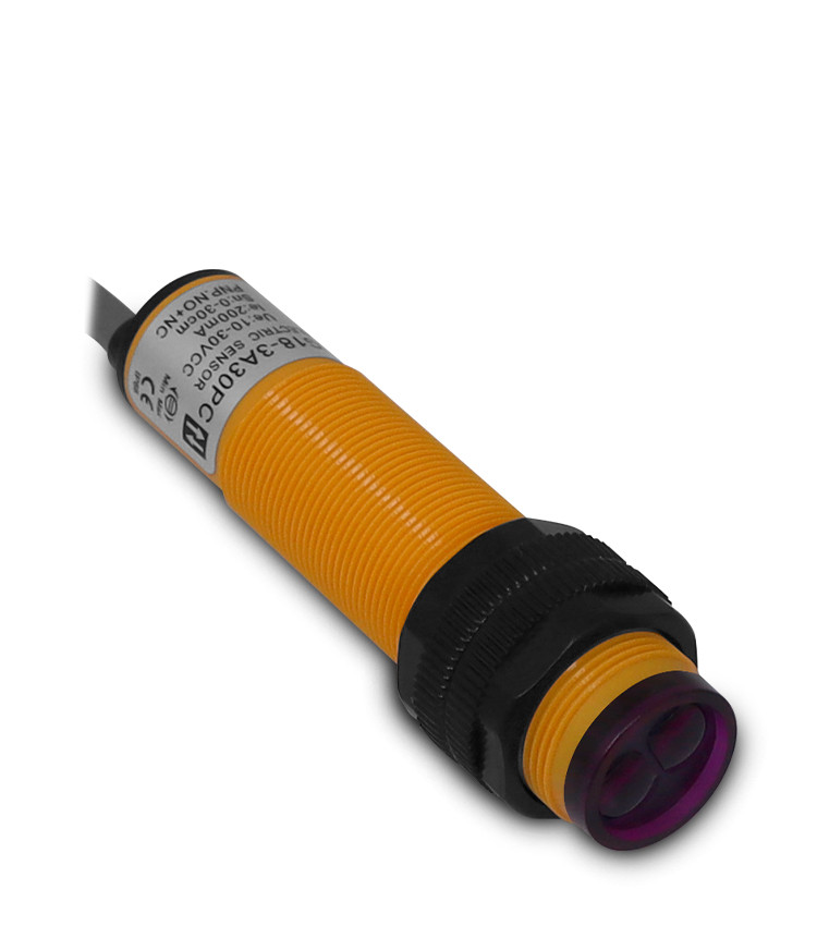 Sensor Fotoelétrico Difuso 18mm PNP-NA+NF 10-30V Range 0-30cm com 4 Fios - G18-3A30PC Sensor Fotoelétrico Difuso 18mm PNP-NA+NF 10-30V Range 0-30cm com 4 Fios - G18-3A30PC