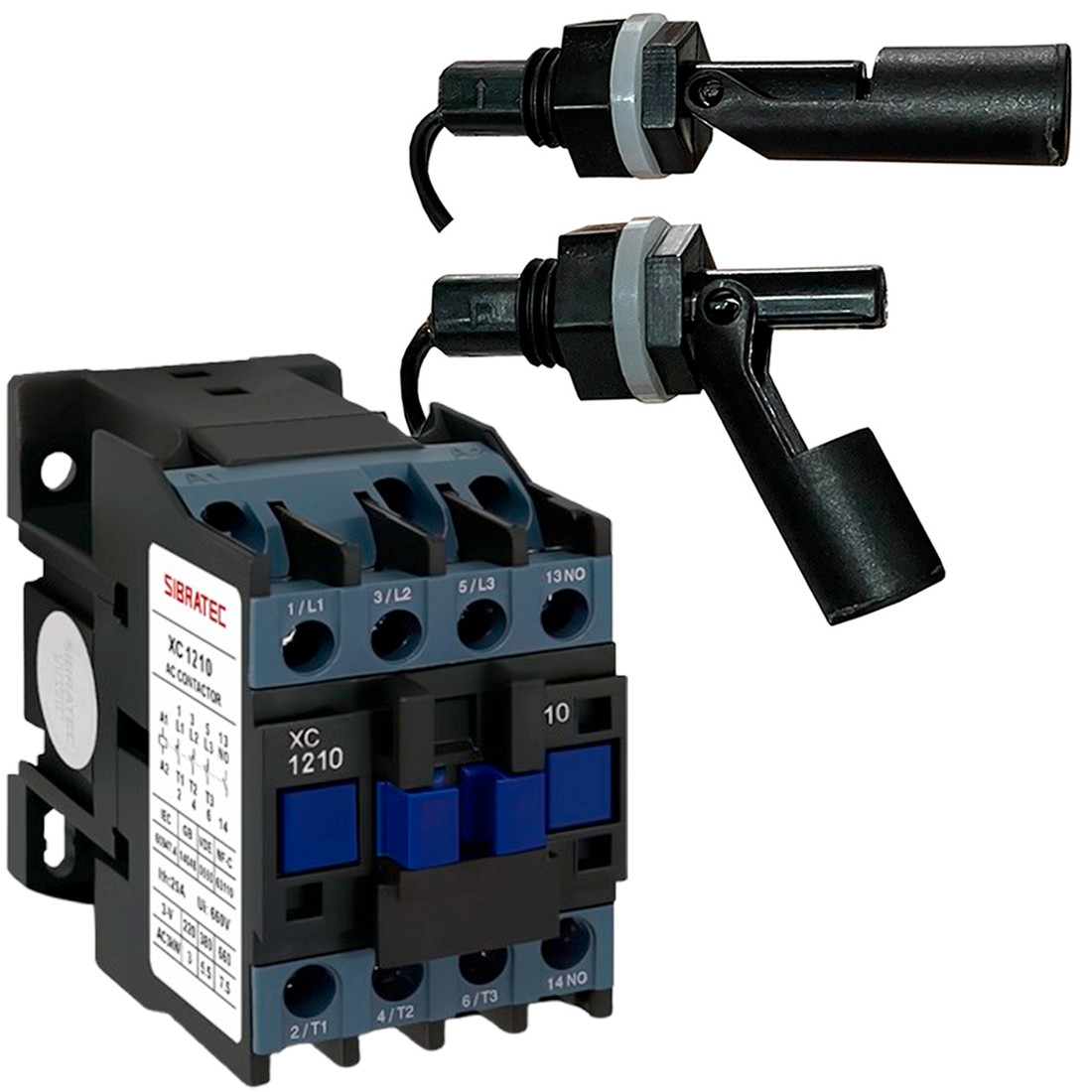 Kit Controle Nível 2 Sensor Micro Boia + Contator 12A 3 Polos Kit Controle Nível 2 Sensor Micro Boia + Contator 12A 3 Polos