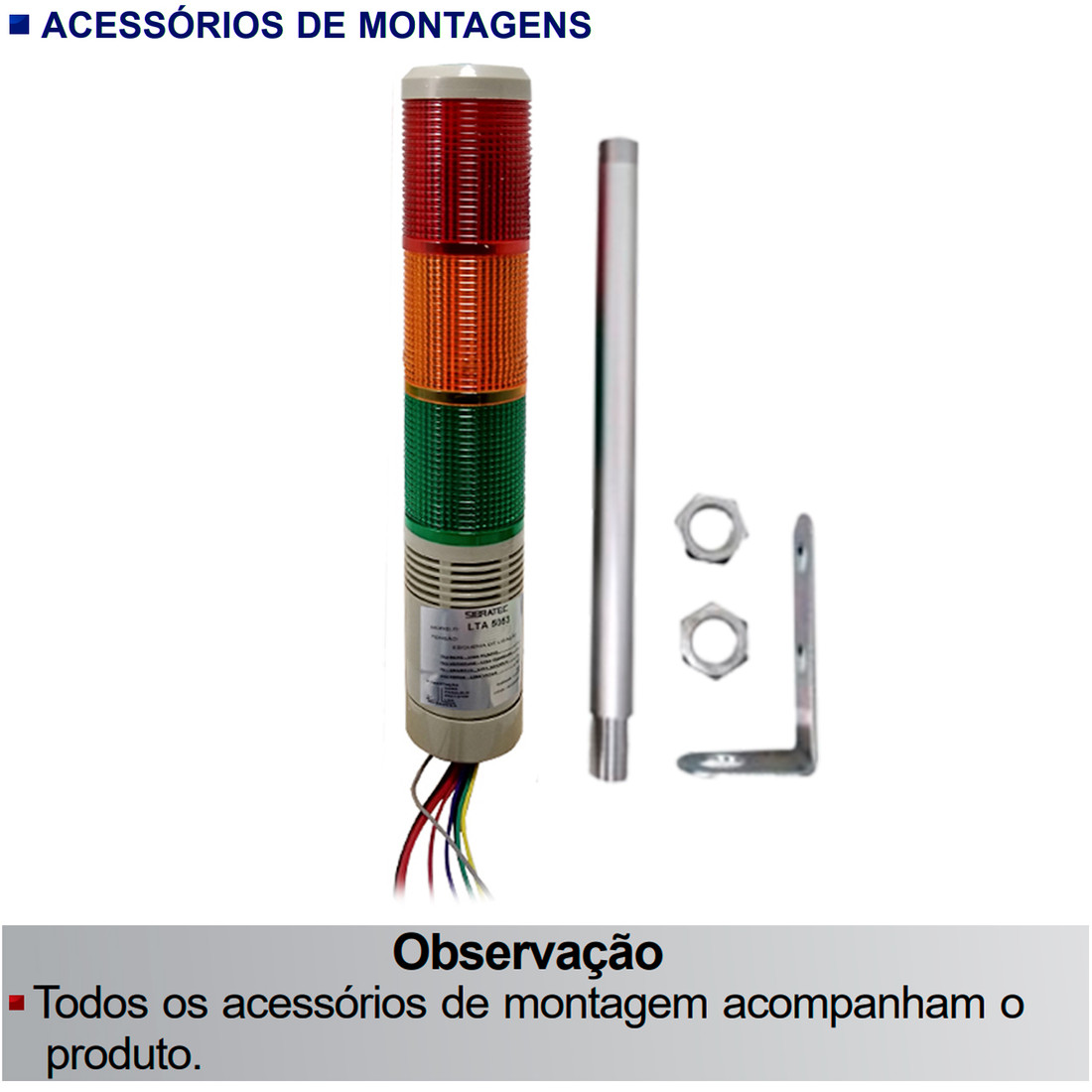 Torre Luminosa Sinalizador Led 3 Cores + Buzzer 110/220V com Braço - LTA-5053