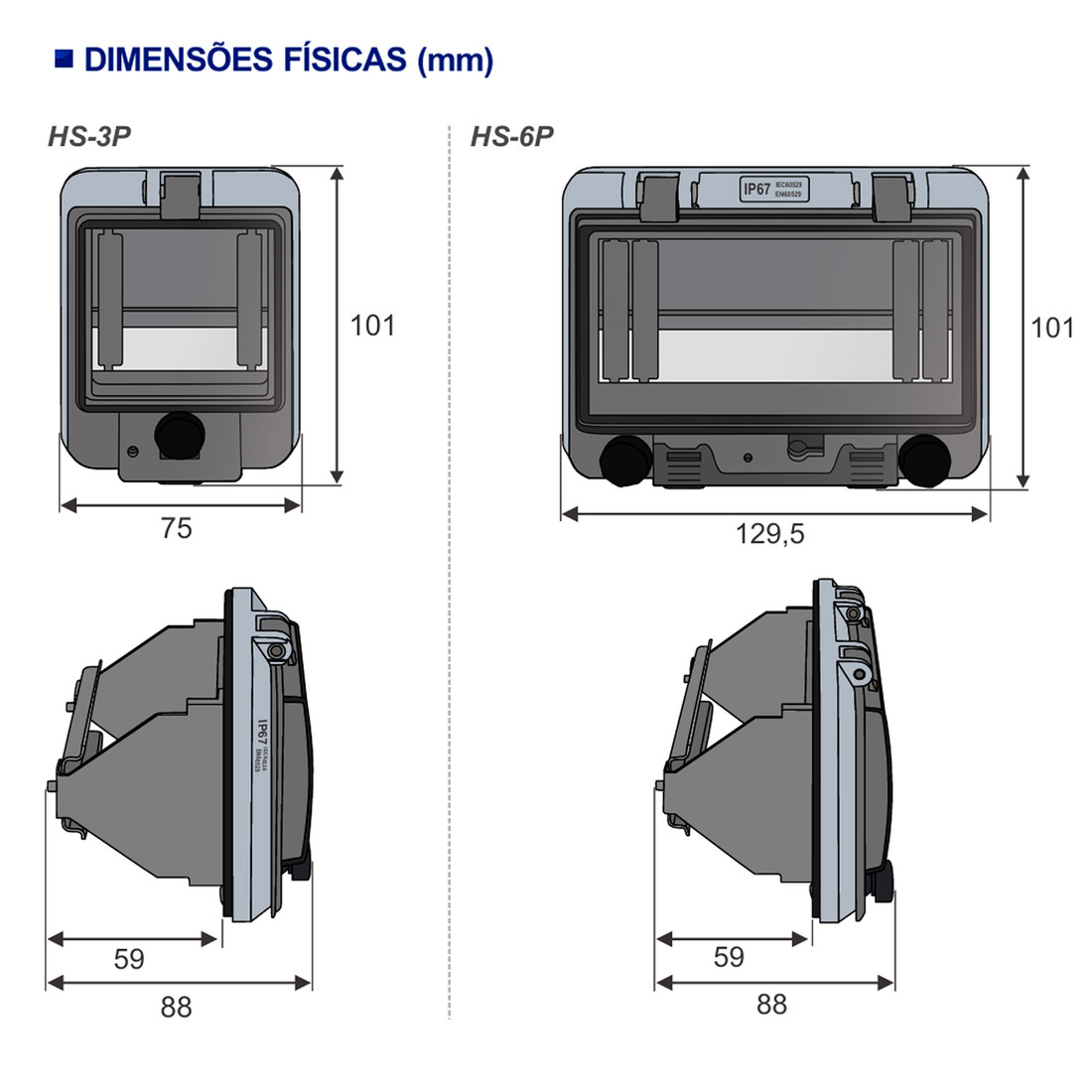 Visor Basculante De Embutir Disjuntor Din Até 3 Polos IP67 Visor Basculante De Embutir Disjuntor Din Até 3 Polos IP67